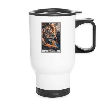 Tarotkarten Tarotkarte Strength Kraft - Thermobecher mit Tragegriff - Weiß - Vorne