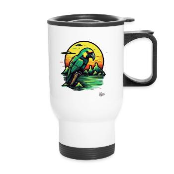 Sunset and a green parrot - Thermal mug with handle - white - Front