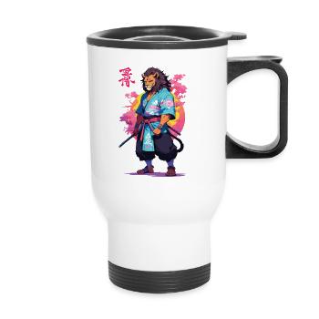 Conception esthétique Samurai Cat Vaporwave - Tasse isotherme avec poignée - blanc - Devant