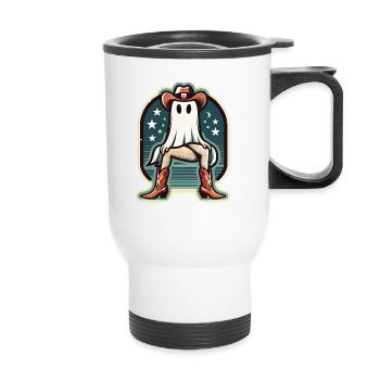 Funny Cow Girl Ghost Cowboy Boots Hat - Thermal mug with handle - white - Front