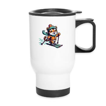 Cute Skier Tiger - Thermobecher mit Tragegriff - Weiß - Vorne