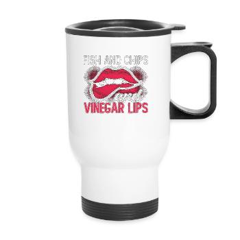 Fish And Chips And Vinegar Lips British Delicacy - Thermobecher mit Tragegriff - Weiß - Vorne