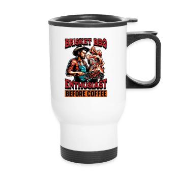 Brisket BBQ Enthusiast Before Grilled Meat Coffee - Thermobecher mit Tragegriff - Weiß - Vorne