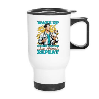 Veterinary Nurse Wake Up Drink Coffee Veterinarian - Thermal mug with handle - white - Front