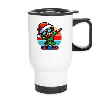 Dabbing Weihnachtself Vintage Sunset - Thermobecher mit Tragegriff - Weiß - Vorne