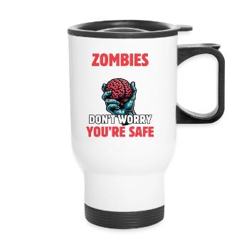 Les zombies mangent la cervelle, ne vous inquiétez pas, vous êtes en sécurité - Tasse isotherme avec poignée - blanc - Devant