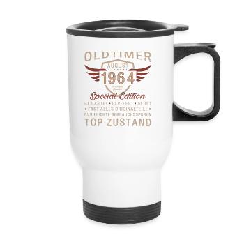 60. Geburtstag Oldtimer August 1964 Jahrgang 1964 - Thermobecher mit Tragegriff - Weiß - Vorne