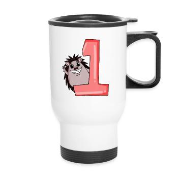 1 year old - school enrollment - hedgehog motif - number 1 - Thermal mug with handle - white - Front