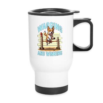 Dog Agility Training Wagging And Winning Dog Sport - Thermal mug with handle - white - Front