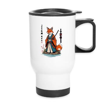 Kitsune Samurai Fuchs Vintage Ukiyo-e Stil - Thermobecher mit Tragegriff - Weiß - Vorne