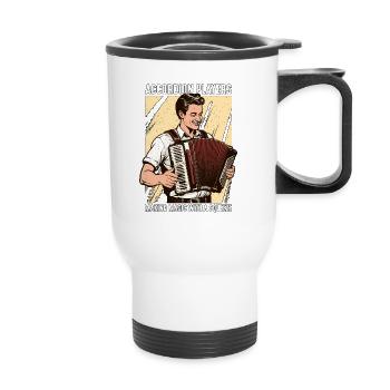 Accordéonistes fabriquant un instrument à vent magique - Tasse isotherme avec poignée - blanc - Devant