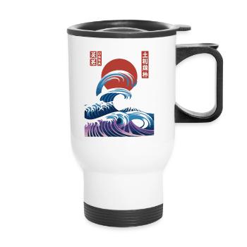 Big Wave Vaporwave Aesthetic 80s Anime Fashion - Thermobecher mit Tragegriff - Weiß - Vorne