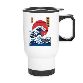 Big Wave Vaporwave Aesthetic 80s Anime Fashion - Thermobecher mit Tragegriff - Weiß - Vorne