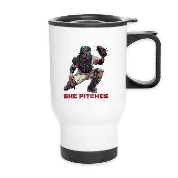 I Catch She Pitches 2 - Thermobecher mit Tragegriff - Weiß - Vorne