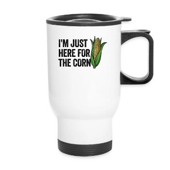 Je suis juste à cause de l’amateur de maïs drôle de maïs- - Tasse isotherme avec poignée - blanc - Devant