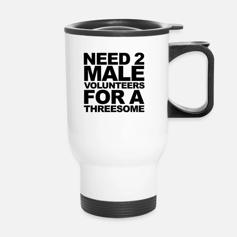 Need two male volunteers for one - Thermal mug with handle - white