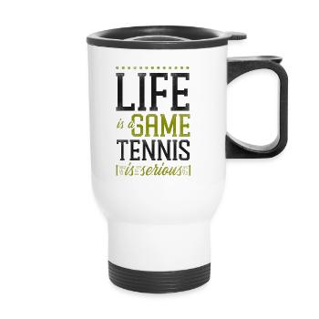 Drôle de joueur de tennis raquette la vie est - Tasse isotherme avec poignée - blanc - Devant