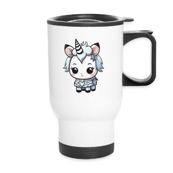 Licorne Hiver Bande dessinée Mignon - Tasse isotherme avec poignée - blanc - Devant