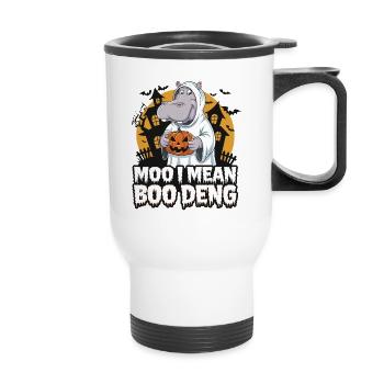 Funny Hippo Halloween Ghost Costume Boo Deng Pun - Thermobecher mit Tragegriff - Weiß - Vorne