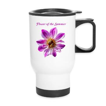 Fleur de Dahlia imperialis rose, Abeille, Naturel - Tasse isotherme avec poignée - blanc - Devant