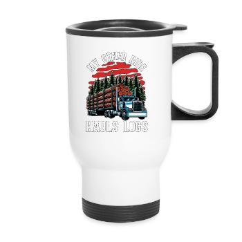 Logging My Other Ride Hauls Logs Arborist Logger - Thermal mug with handle - white - Front