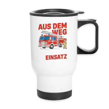 Un écolier en action qui commence l'école - Tasse isotherme avec poignée - blanc - Devant