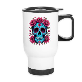 Tête de mort mexicaine sugar skull calavera fleurs - Tasse isotherme avec poignée - blanc - Devant