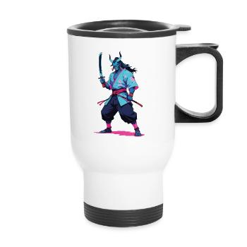 Samouraï Oni Yokai Esthétique Style Vaporwave - Tasse isotherme avec poignée - blanc - Devant