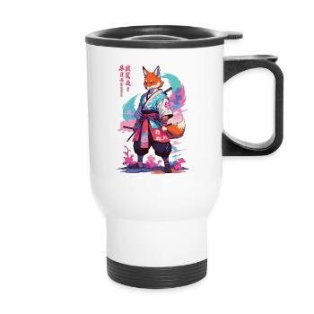 Kitsune Samurai Fox Esthétique Style Vaporwave - Tasse isotherme avec poignée - blanc - Devant