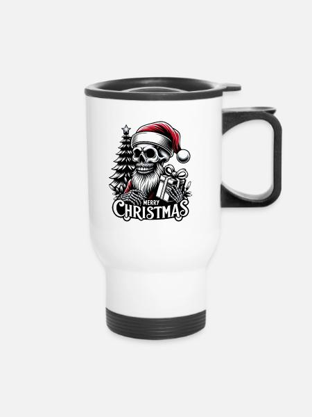 Gruseliger Weihnachtsmann Skull mit Päckchen - Thermobecher mit Tragegriff - Weiß