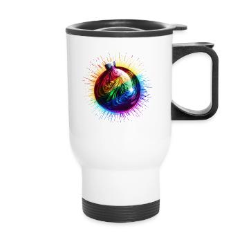 Regenbogen Weihnachtskugel LGBTQ Weihnachten - Thermobecher mit Tragegriff - Weiß - Vorne