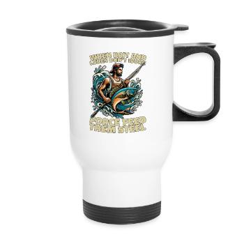 Chasse sous-marine quand les appâts et les leurres aiment l’apnée - Tasse isotherme avec poignée - blanc - Devant