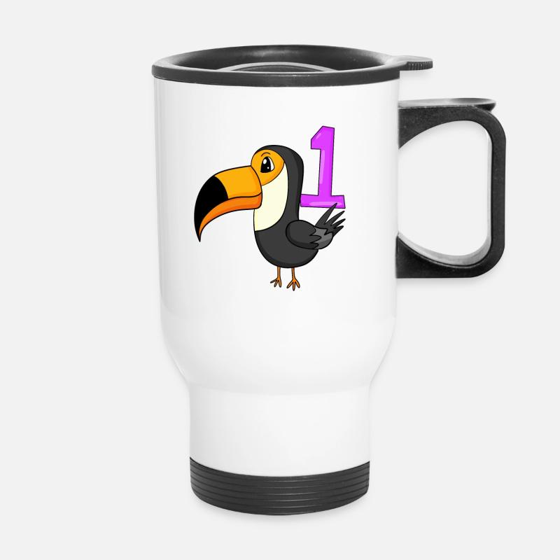 Zahl 1 Nummer Eins - Tukane Vogel Motiv - Thermobecher mit Tragegriff - Weiß