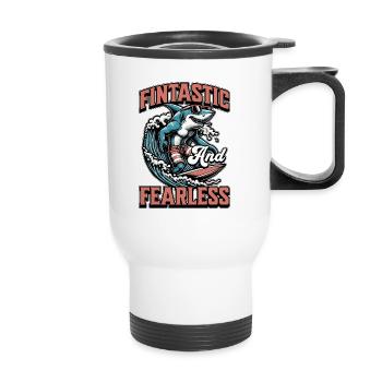 Shark Enthusiast Fintastic And Fearless Freediving - Thermal mug with handle - white - Front