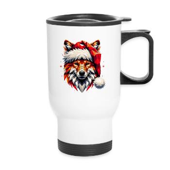 Polygon Kunst - Fuchs mit Weihnachtsmütze - Thermobecher mit Tragegriff - Weiß - Vorne