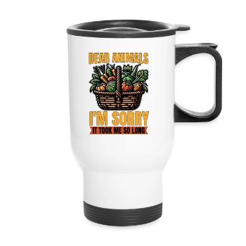 Vegetarian Dear Animals I'm Sorry Animal Welfare - Thermobecher mit Tragegriff - Weiß - Vorne