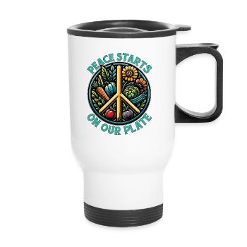 Vegetarian Peace Starts On Your Plate Animal Lover - Thermal mug with handle - white - Front