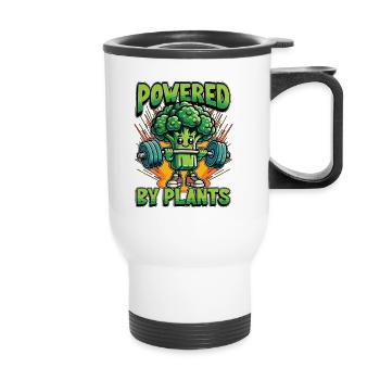 Vegetarian Powered By Plants Loves Vegan Lifestyle - Thermal mug with handle - white - Front