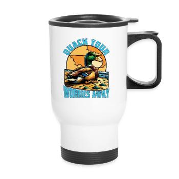 Mallard Duck Quack Your Worries Away Duck Hunting - Thermal mug with handle - white - Front