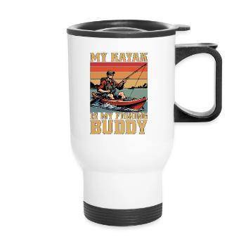 Pêche en kayak Mon kayak est mon compagnon de pêche Kayakiste - Tasse isotherme avec poignée - blanc - Devant
