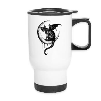 Gothic Black Cat Bat Wings Crescent Moon Dark - Thermal mug with handle - white - Front