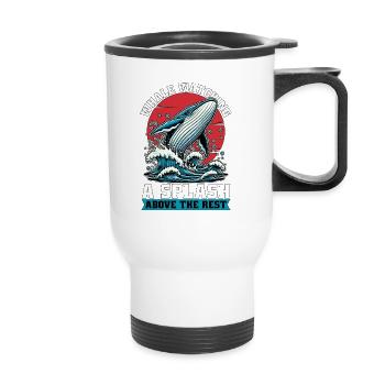 Observation des baleines : une éclaboussure au-dessus de l’animal marin - Tasse isotherme avec poignée - blanc - Devant