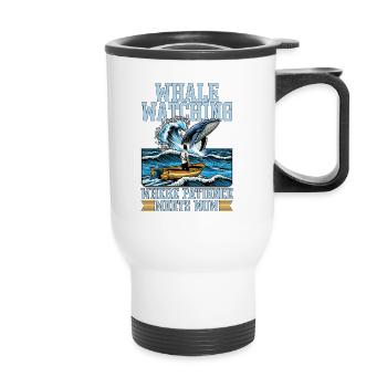 Observation des baleines : là où la patience rencontre les animaux marins - Tasse isotherme avec poignée - blanc - Devant