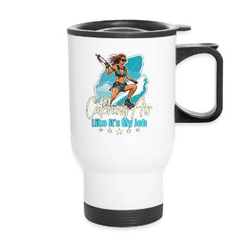 Le kitesurf prend l’air comme s’il s’agissait de planche à voile - Tasse isotherme avec poignée - blanc - Devant