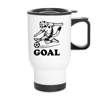 Fußball Cheeta - "Tor" Design - Thermobecher mit Tragegriff - Weiß - Vorne