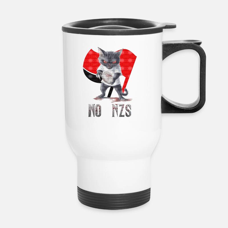 Katze no NZS Antifa - Thermobecher mit Tragegriff - Weiß