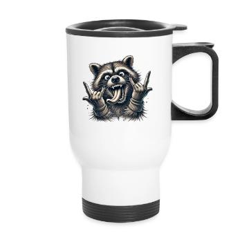 Rock On Waschbär Heavy Metal Design - Thermobecher mit Tragegriff - Weiß - Vorne