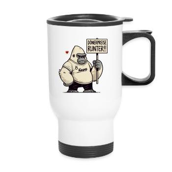 Manifestation de gorilles avec une pancarte : les prix du kebab baissent ! - Tasse isotherme avec poignée - blanc - Devant