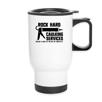 Rock Hard Caulking Services Raunchy Caulking Herre - Thermobecher mit Tragegriff - Weiß - Vorne