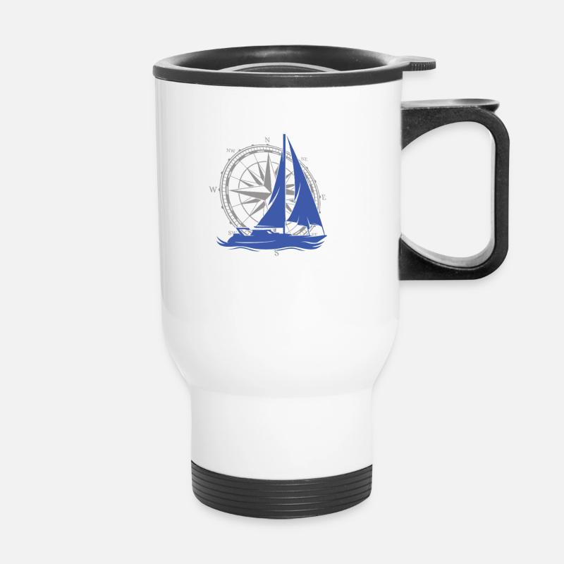 Vintage Sailing Ship with Compass – Maritime - Thermal mug with handle - white